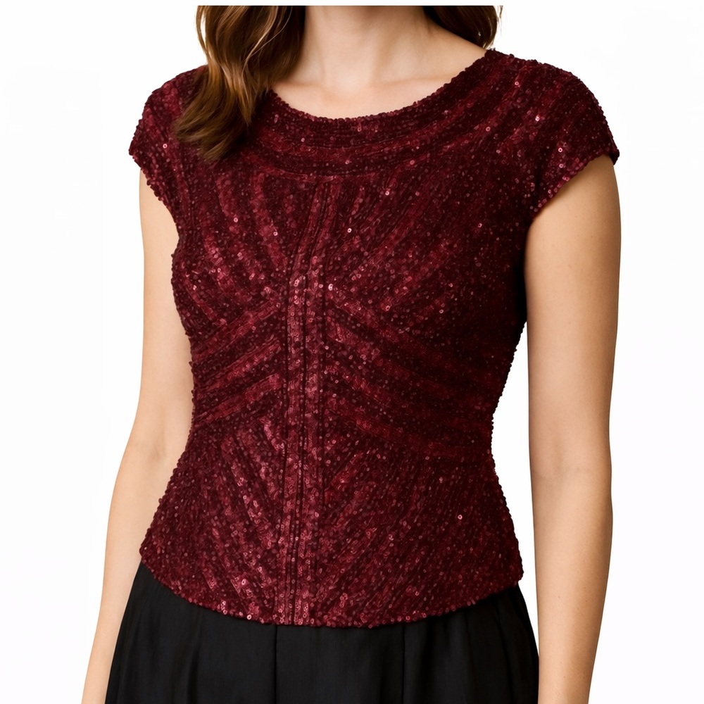 Theia Burgundy Sequin Top - Picture 1 of 11
